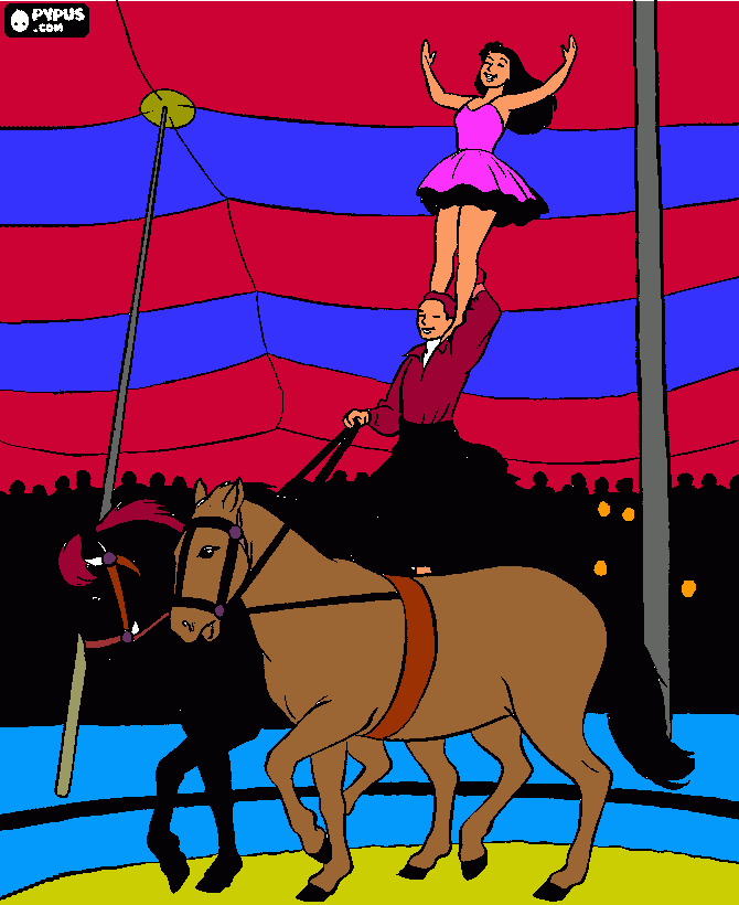 Un circo con un  espectaculo de caballos para colorear