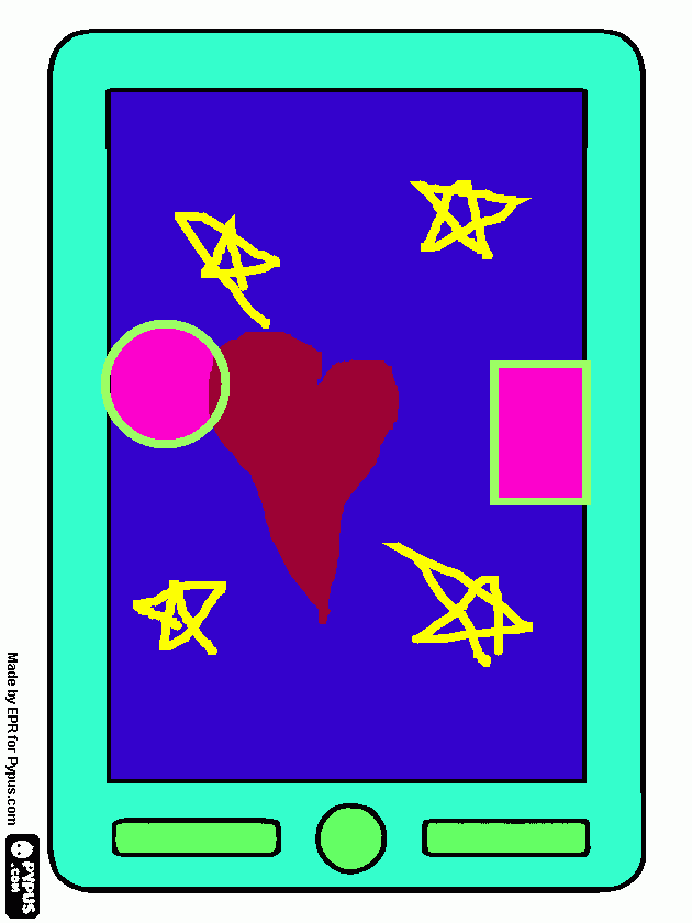 UN CORAZON CONTRES ESTRELLAS Y UN CUADRADO CON UN CIRCULO POR LOS LADOS para colorear