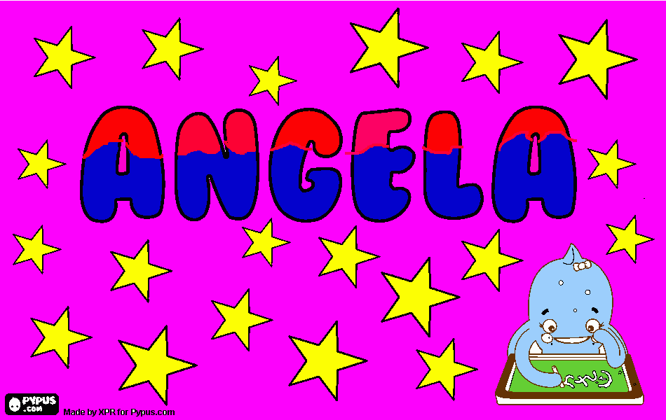 Un dibujo con el nombre de mi amiga Angela para colorear