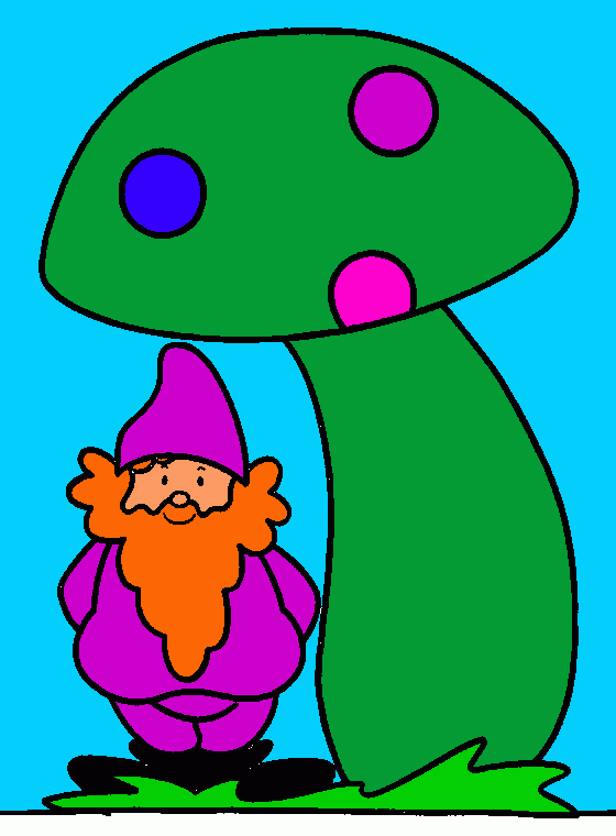 un hongo y un duende para colorear
