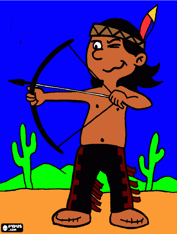 un indigena con una flecha para colorear