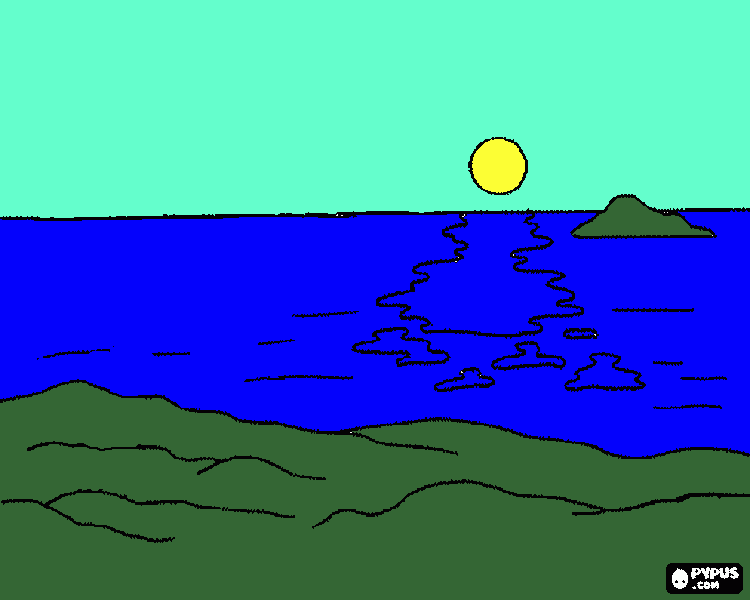 un mar emn un atardecer para colorear