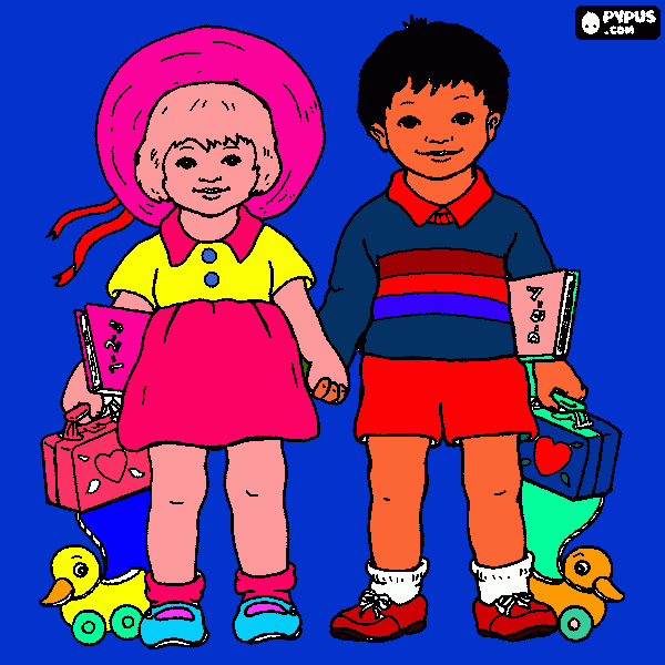 un niño y una niña  para colorear