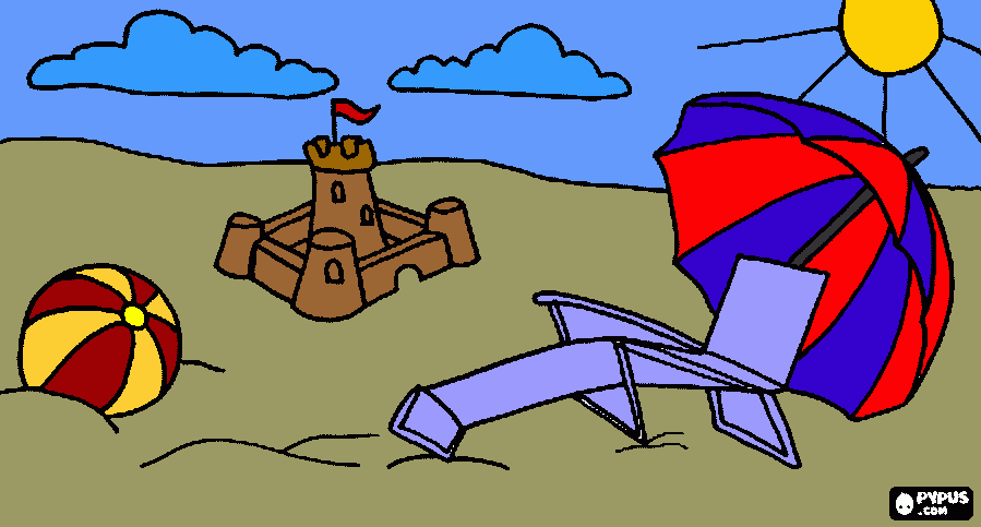 un paisaje de playa en verano para colorear
