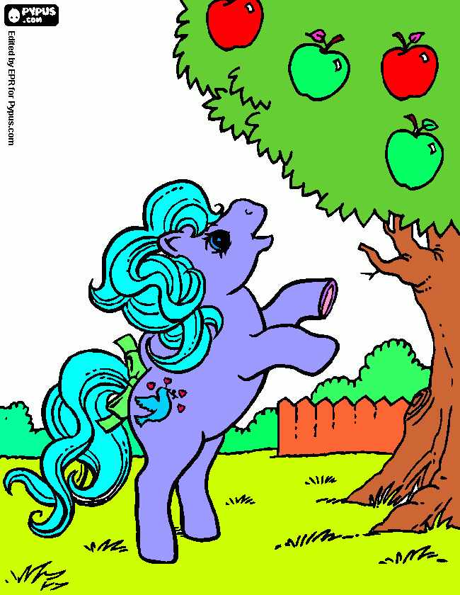 Un pony cogiendo manzanas para colorear