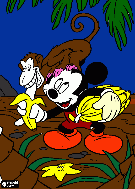 un raton dandole una banana a un mono para colorear