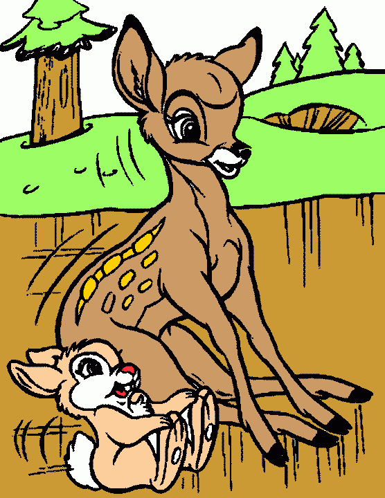 un venado con un conejo en un bosque para colorear