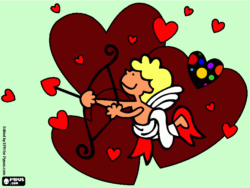 un ángel con un arco de corazón para colorear