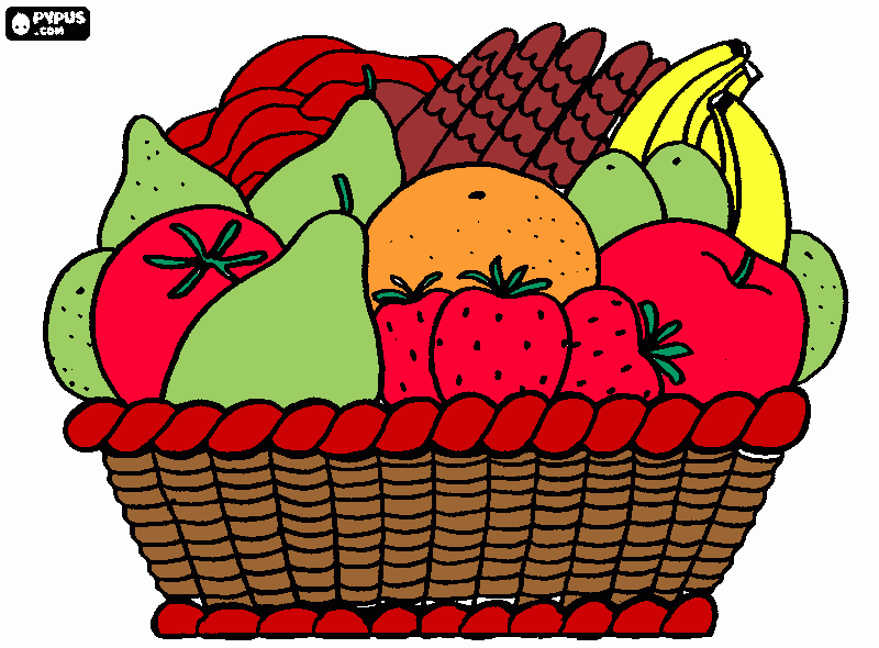 una canasta con furtas i peras platanos tambien para colorear