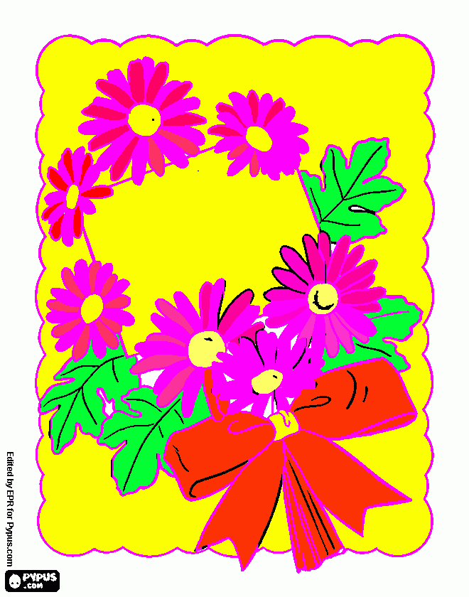 una carta y unas flores para colorear