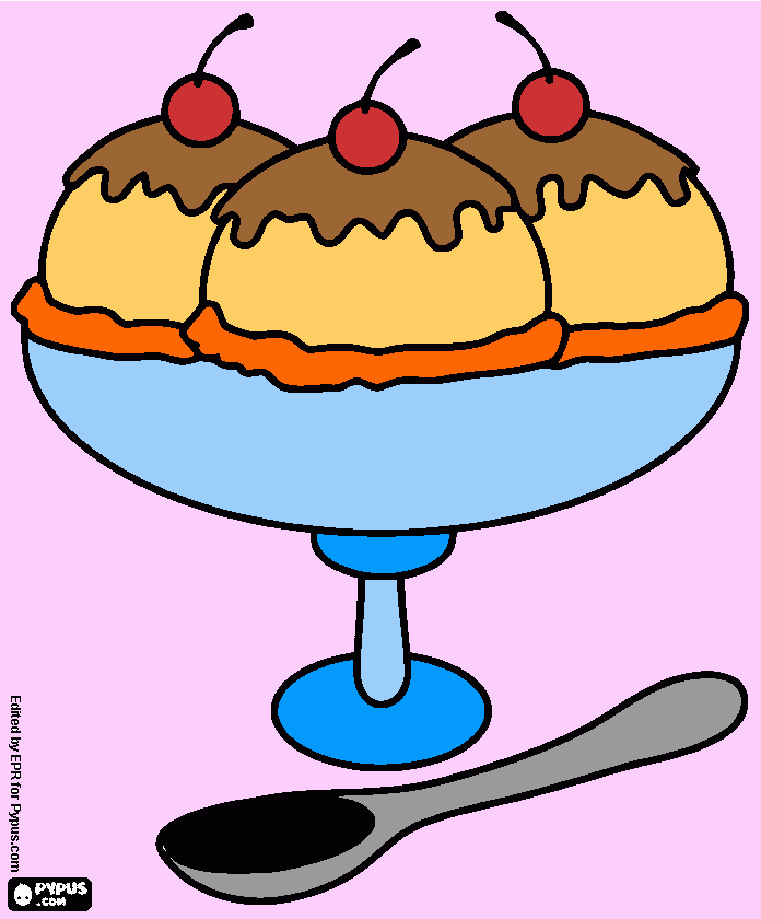 una copa con tres bolas de helado de vainilla para colorear