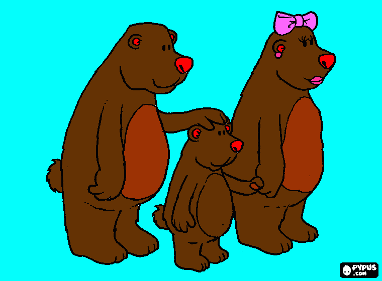 una familia de ositos que son mama osa papa oso e hijo oso muy lindos para colorear