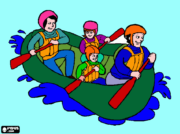 Una Familia en balsa en paseo para colorear