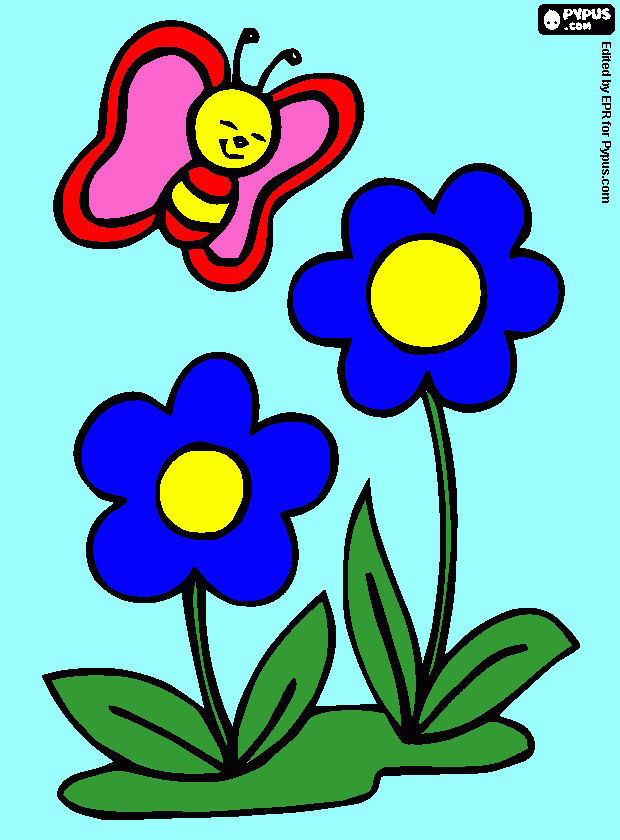 una mariposa bolando sobre una flor para colorear