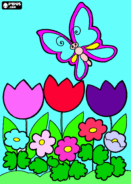 una mariposa volando en un campo de flores  para colorear