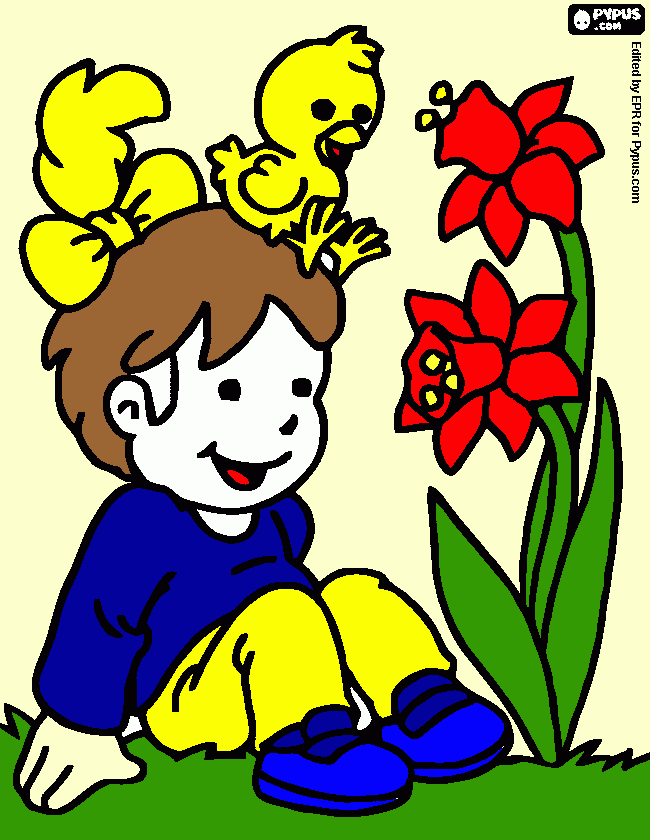 una nina con un pajarito para colorear