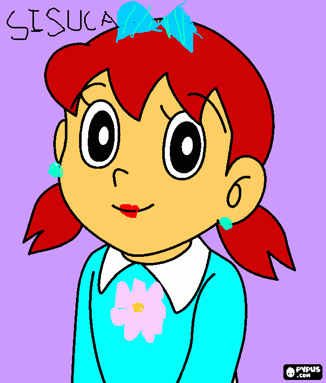 una niña con coletas de pelo marron con un bestido de color azul clarito con un lazo para colorear