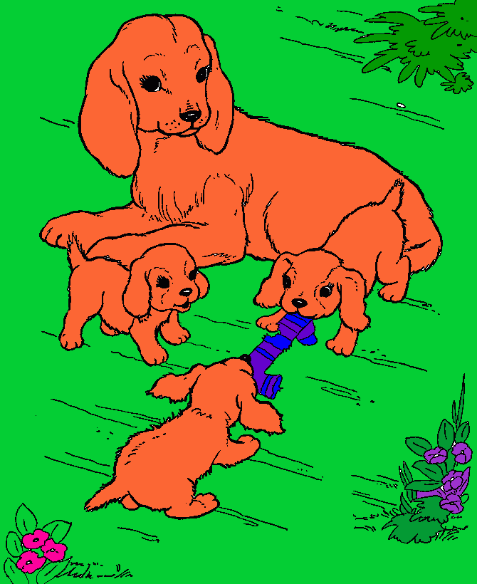 una  perra  con  sus  cachorros para colorear