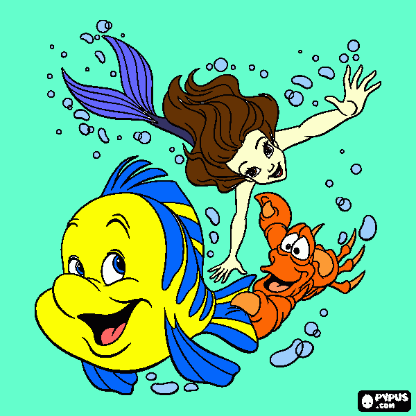 una sirena con sus amigos  para colorear