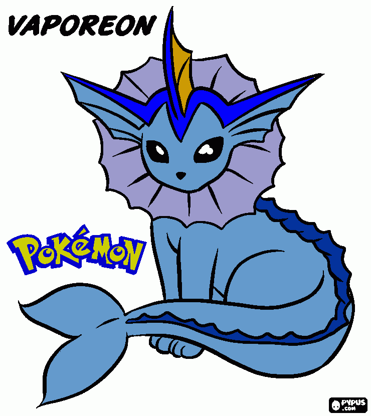 vaporeon pokemon acuático para colorear