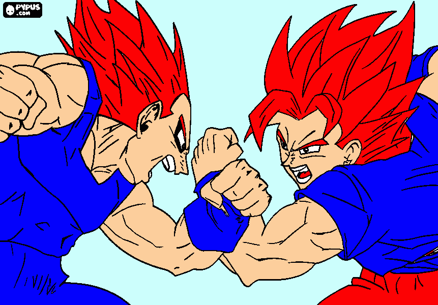 vegeta dios vs goku dios para colorear