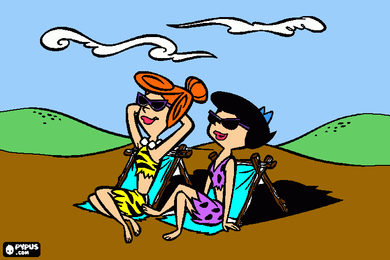 Vilma y Betty en la playa para colorear