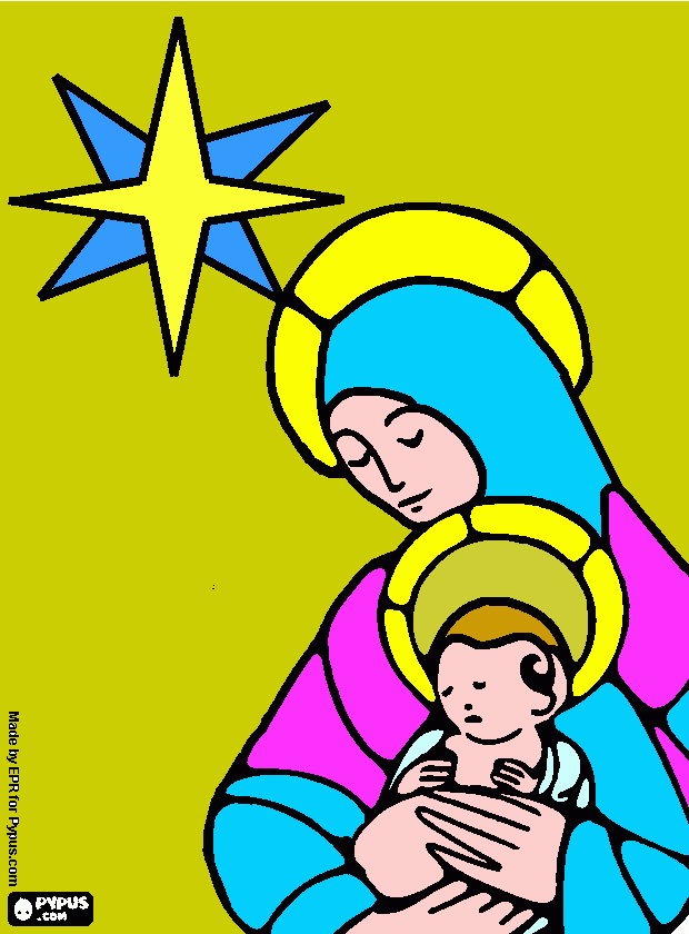 Virgen Maria y el niño Jesús para colorear