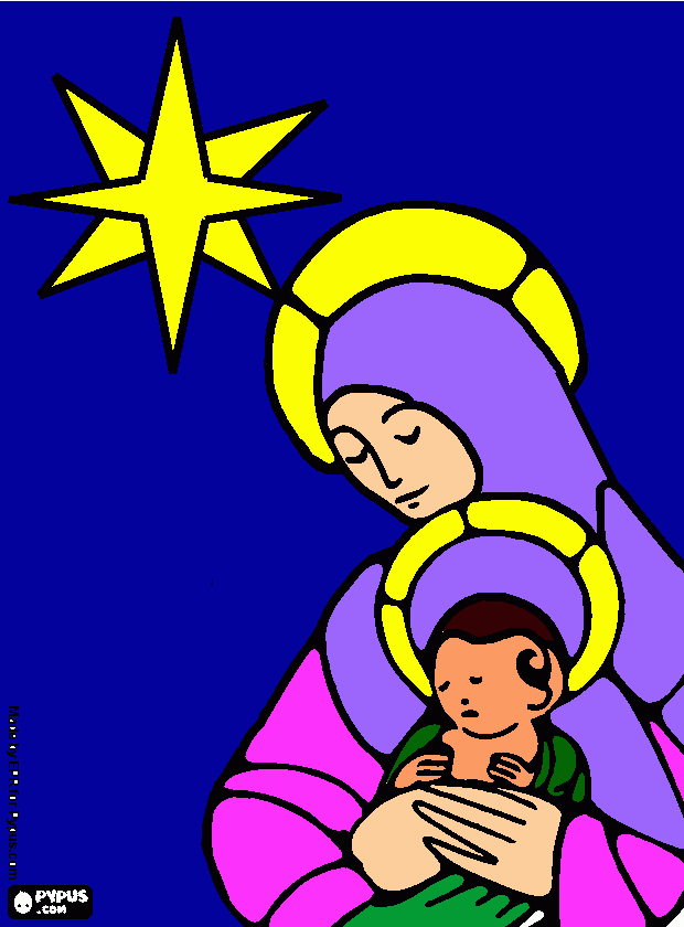 virgen María cargando a Jesus  para colorear