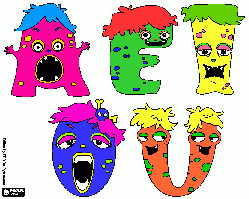 vocales monstruos para colorear