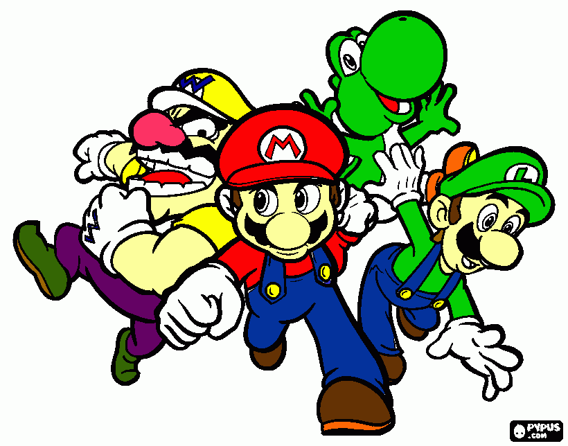 wario luigi mario y yoshi para colorear