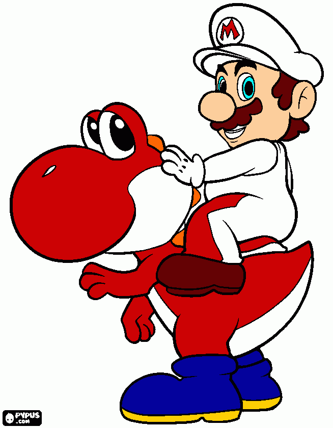 Yoshi de fuego y mario de fuego para colorear