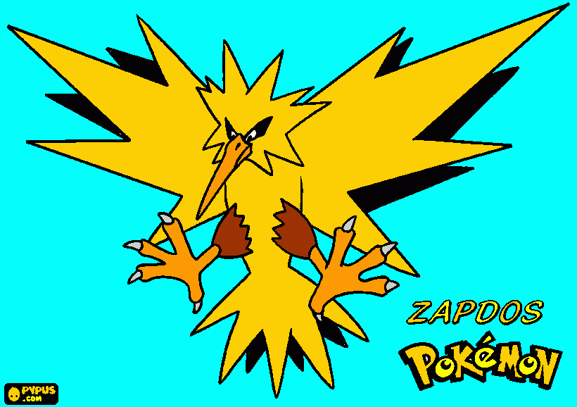 Zapdos es uno de los pájaros legendarios para colorear