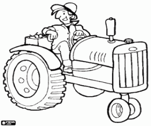 Colorear Agricultor y tractor en el campo