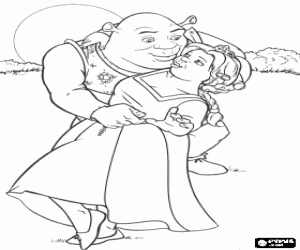 Colorear El amor entre Shrek y Fiona