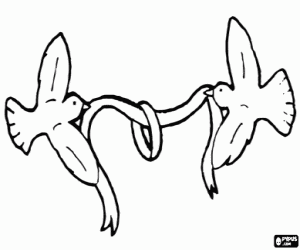 Colorear El anillo de boda y las palomas