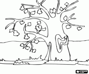 Colorear Árbol con pocas hojas en las ramas