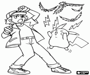 Colorear Ash y su pokemon Pikachu