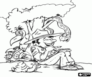 Colorear Un aventurero y los animales