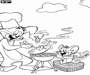 Colorear Barbacoa de pez de Tom y Jerry