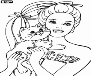 Colorear Barbie elegante con el gato