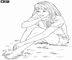 Colorear Barbie sentada sobre el césped