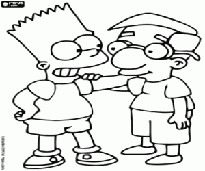 Colorear Bart Simpson y Milhouse, amigos