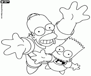 Colorear Bart y Homer mirando hacia arriba