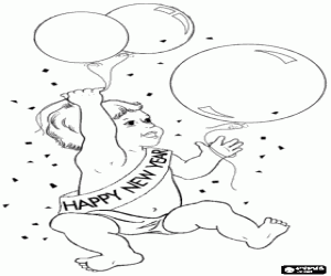 Colorear El bebé feliz, el año nuevo