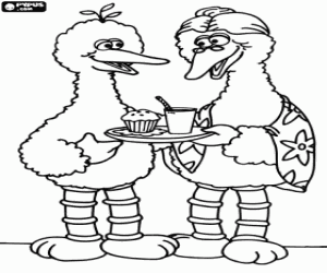 Colorear BigBird, la abuela y la merienda