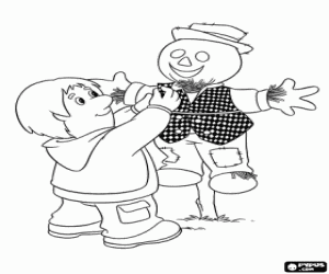 Colorear Bill Thompson y un espantapájaros