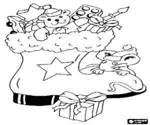 Colorear Bota de Navidad llena de juguetes