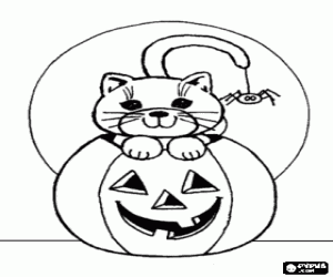 Colorear Calabaza y gato de Halloween