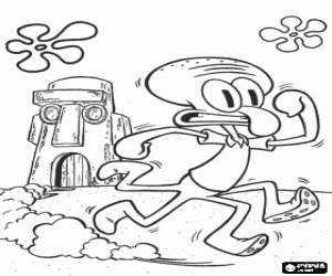 Colorear Calamardo se escapa de su casa