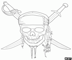 Colorear Calavera espadas, piratas Caribe